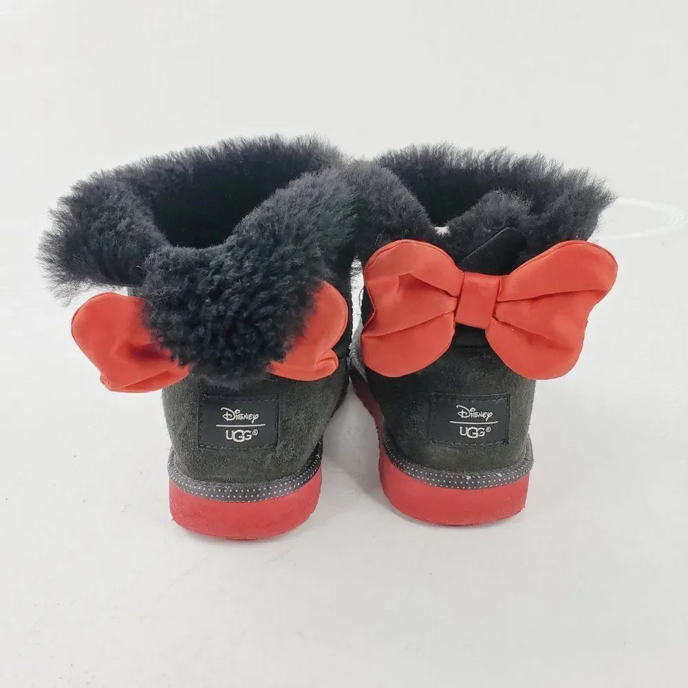 UGG Girl's Black Red Sweetie Bow Fur‎ Ankle Winter Boots Size US 4